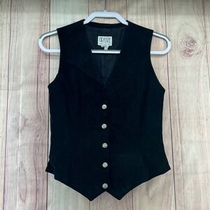FIRENZE Santa Barbara Black Suede Leather Vest Women's Sz S Snap Front Western